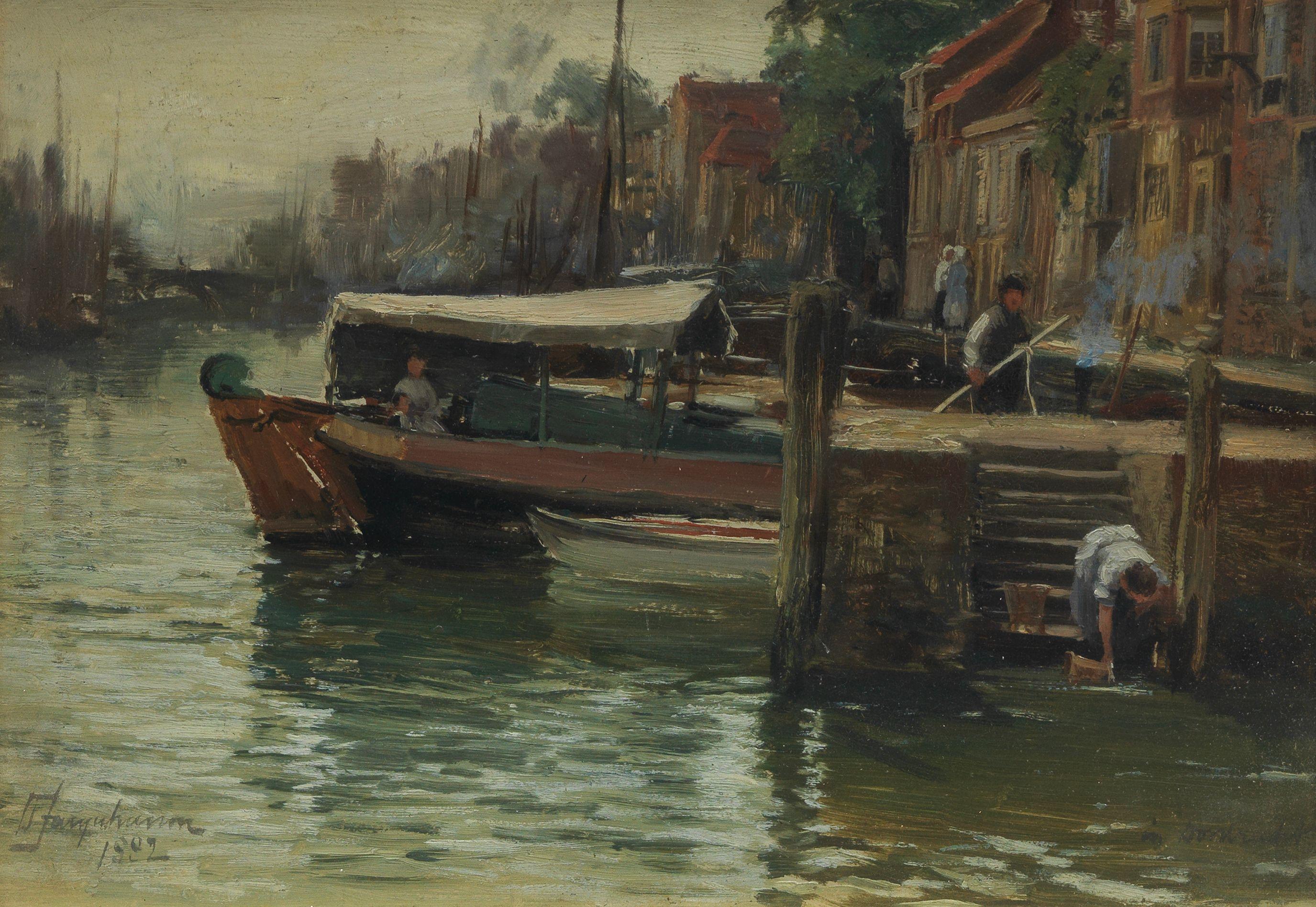 David Farquharson ARA ARSA RSW ROI - On the canal, Dordrecht