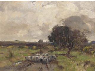 David Fulton, R.S.W. - A Shepherd With His Flock