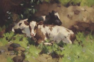 David Gauld, R.S.A. - Ayrshire Calves