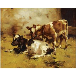 David Gauld, R.S.A. - Calves In A Stable