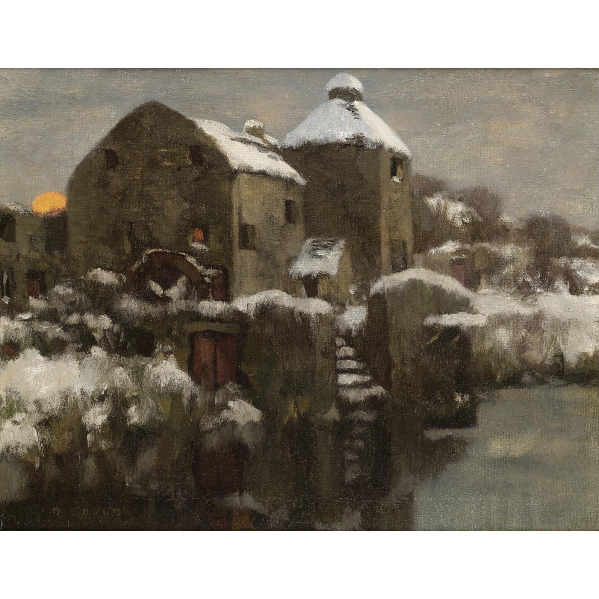 David Gauld, R.S.A. - Winter At The Mill, Normandy