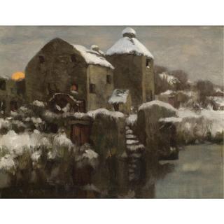 David Gauld, R.S.A. - Winter At The Mill, Normandy