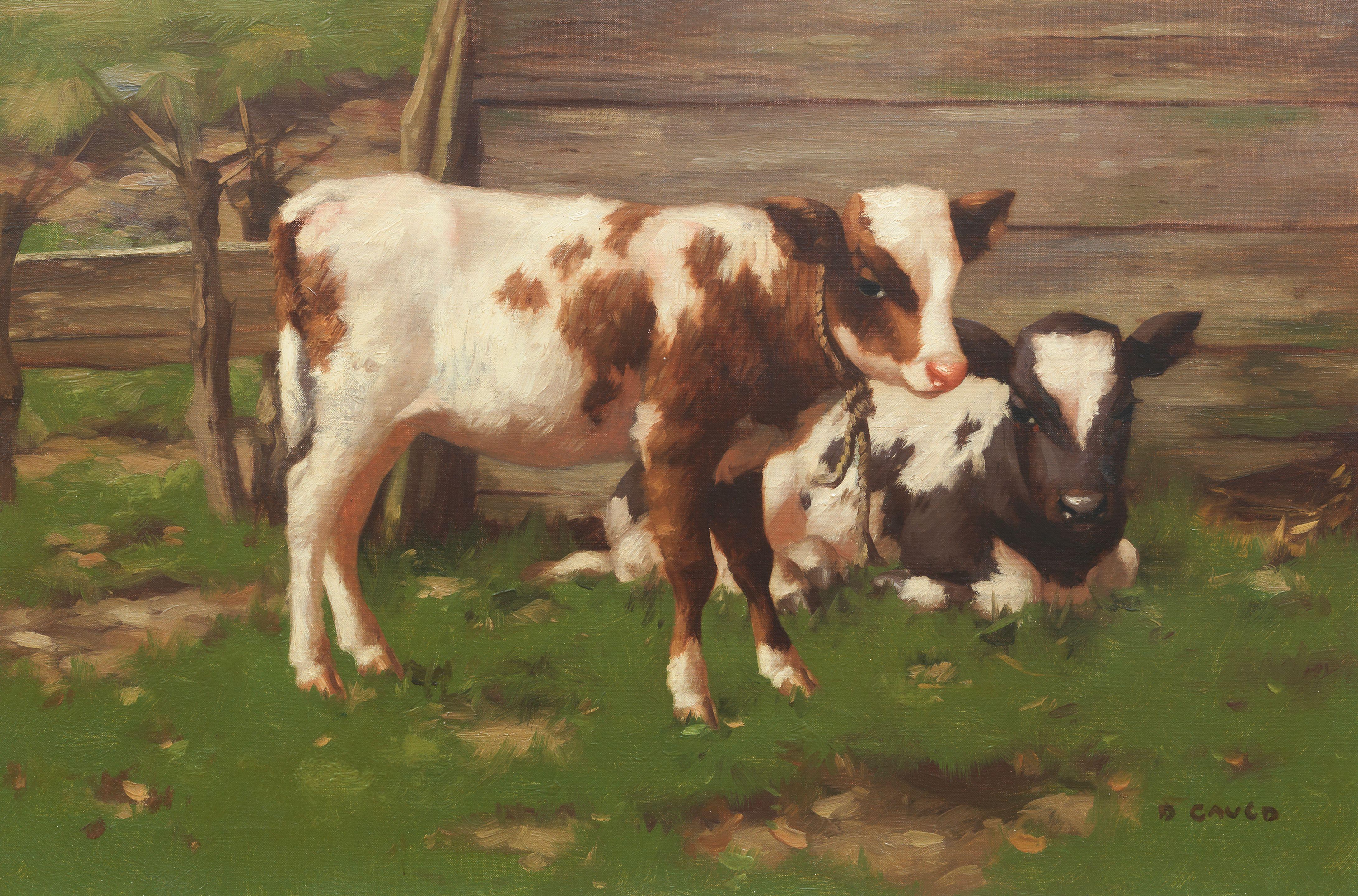 David Gauld RSA - Calves Outside a Barn