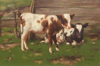 David Gauld RSA - Calves Outside a Barn