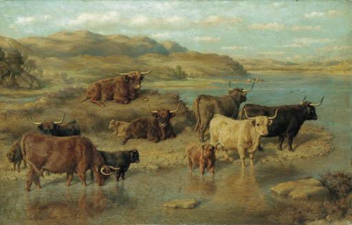 David George Steell, A.R.S.A. - Highland Cattle by Loch Striven, Strathclyde