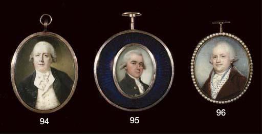 David Gibson - A gentleman in open black coat and white waistcoat, powdered hair