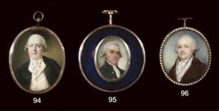 David Gibson - A gentleman in open black coat and white waistcoat, powdered hair