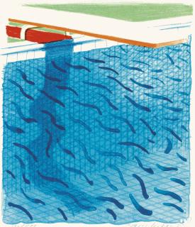 David Hockey - Pool Made with Paper and Blue Ink for Book