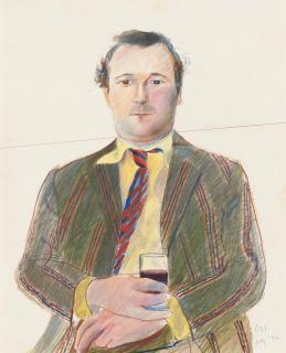 David Hockney, O.M., C.H., R.A. - Portrait of Peter Langan with a glass of wine