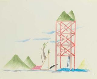 David Hockney, R.A. - Landscape On A Platform (Blue Guitar Drawing)