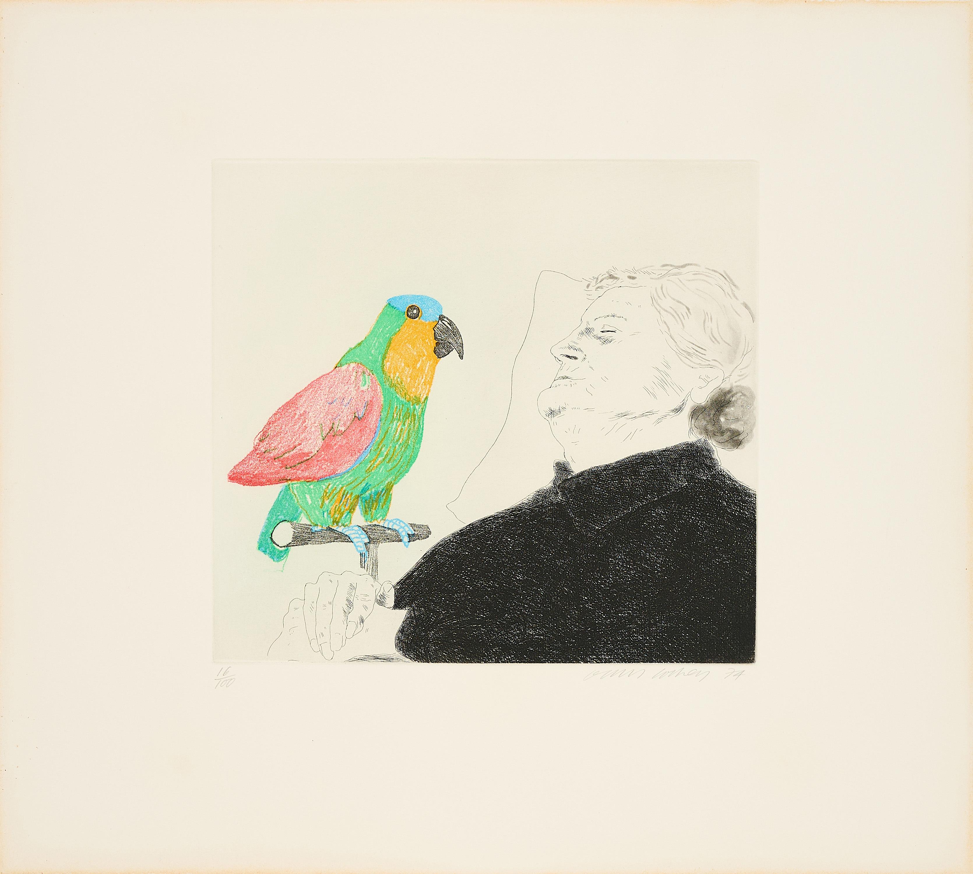 David Hockney - Félicité sleeping, with parrot: illustration for \