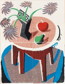 David Hockney - Flowers, Apple and Pear on a Table, July 1986