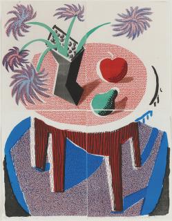 David Hockney - Flowers, Apple And Pear On A Table