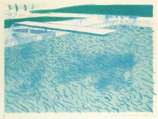 David Hockney - Lithograph Of Water Made Of Lines With Two Light Blue Washes (T. 206)