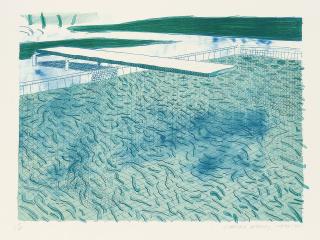 David Hockney - Lithograph of Water Made of Lines with Two Light Blue Washes (Tyler 249)