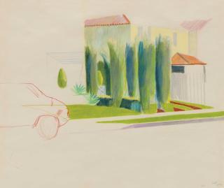 David Hockney - Six Trees in a Driveway, Los Angeles