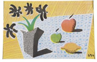 David Hockney - Two apples, a lemon and four flowers