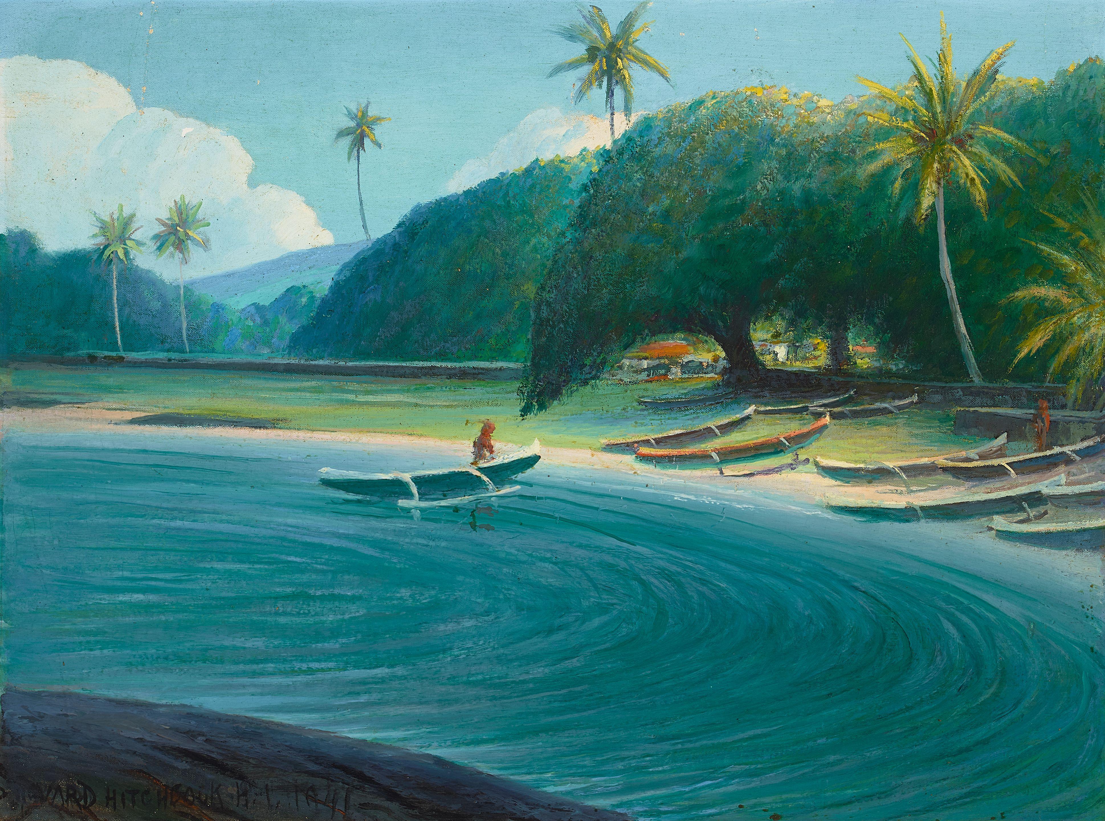 David Howard Hitchcock - Fishing Fleet on the Beach at Hōnaunau, Kona, Hawaiʻi