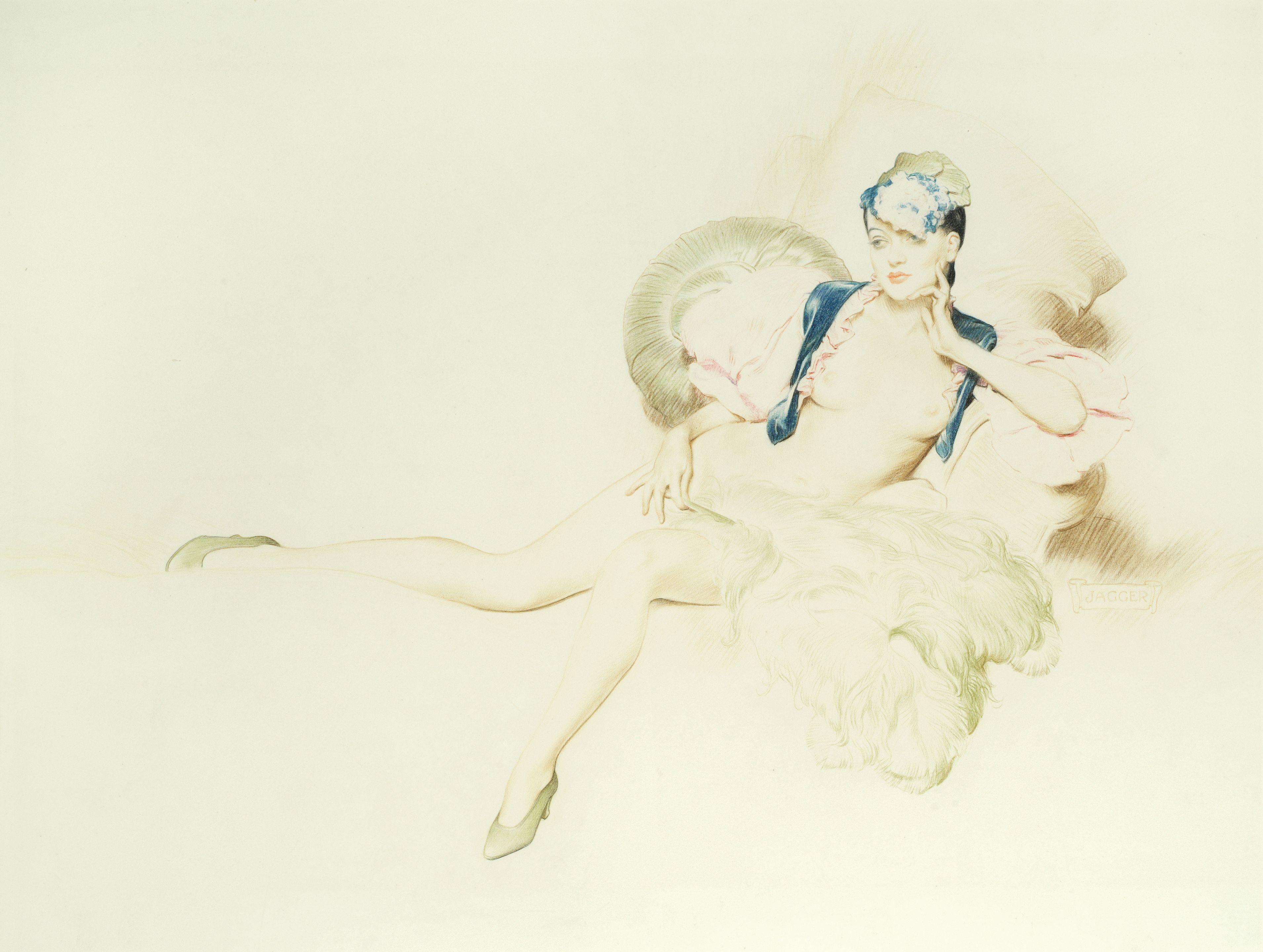 David Jagger R.O.I. - Reclining Nude with Ostrich Feather