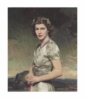 David Jagger, R.P., R.O.I. - Portrait of a young girl in a grey dress