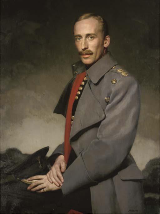David Jagger - Portrait of An Officer of The Welsh Guards, Seated Three-Quarter-Length, In Full-Uniform, In A Landscape