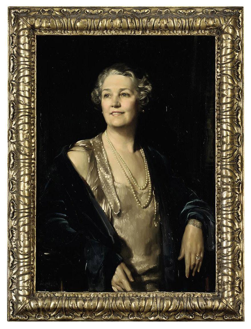 David Jagger - Portrait of Mrs. Kate Irene Pears, half-length, in a white dress and blue coat