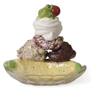 David James Gilhooly - A frog banana split; and a companion sculpture of a cow wheat sandwich