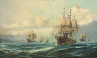 David James - Vice-Admiral Phipps Hornby\'s squadron steaming through the Dardanelles on passage to Constantinople, 13th-14th February 1878