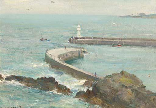 David Jan Curtis - Mevagissey; Spring flowers; Two figures in a landscape