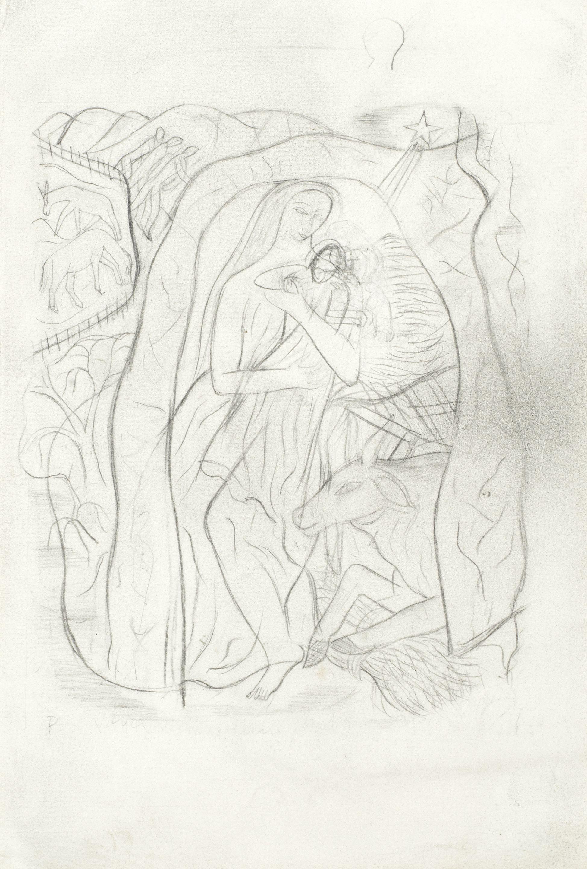 David Jones C.H., C.B.E. - Study for Nativity with Beasts and Shepherds