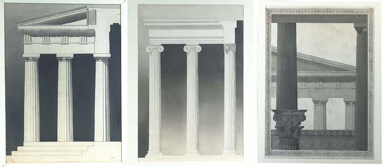 David L. Style - Three architectural drawings of Classical porticos