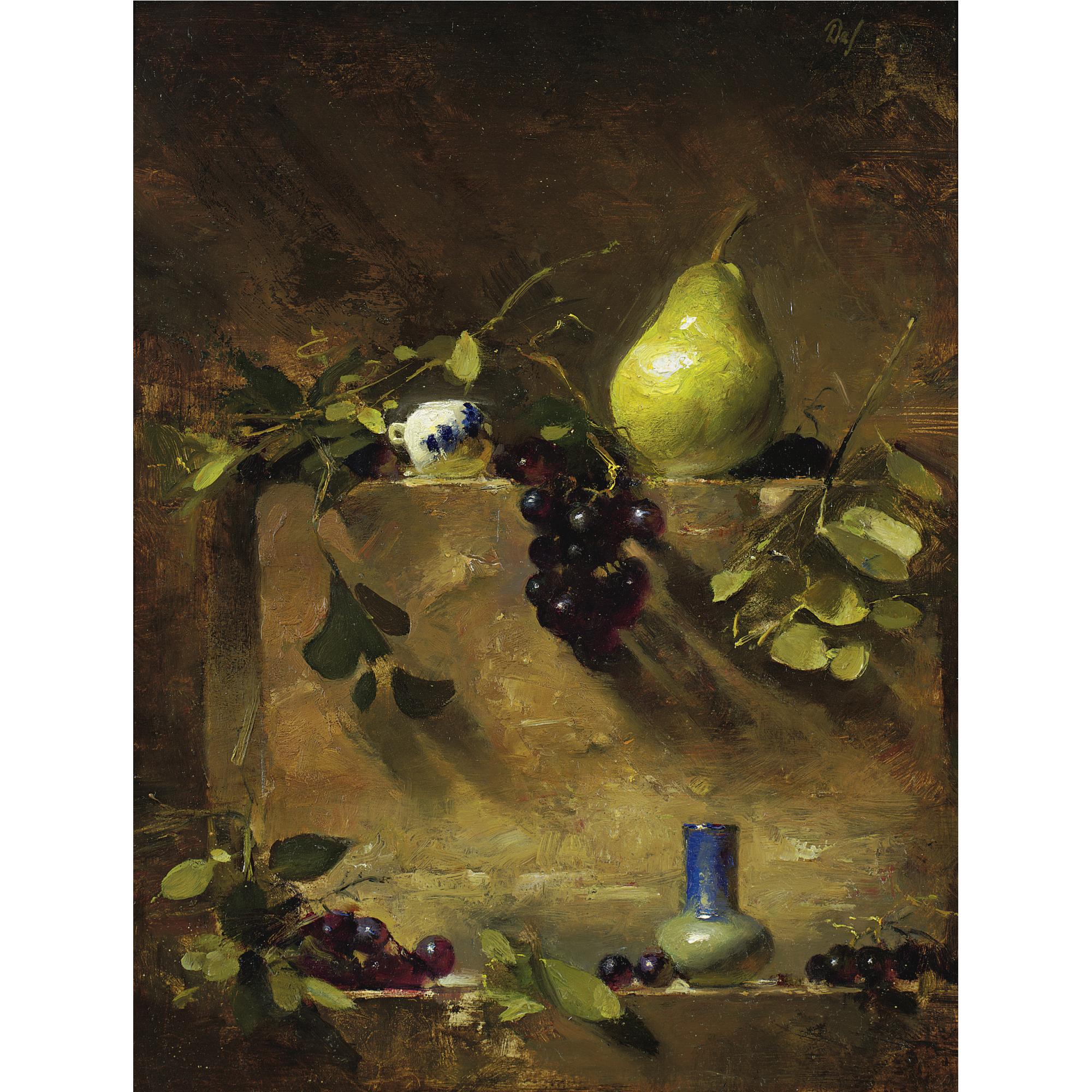 David Leffel - Pear And Birdfeeder And Vase