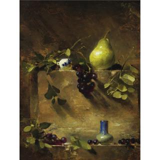 David Leffel - Pear And Birdfeeder And Vase