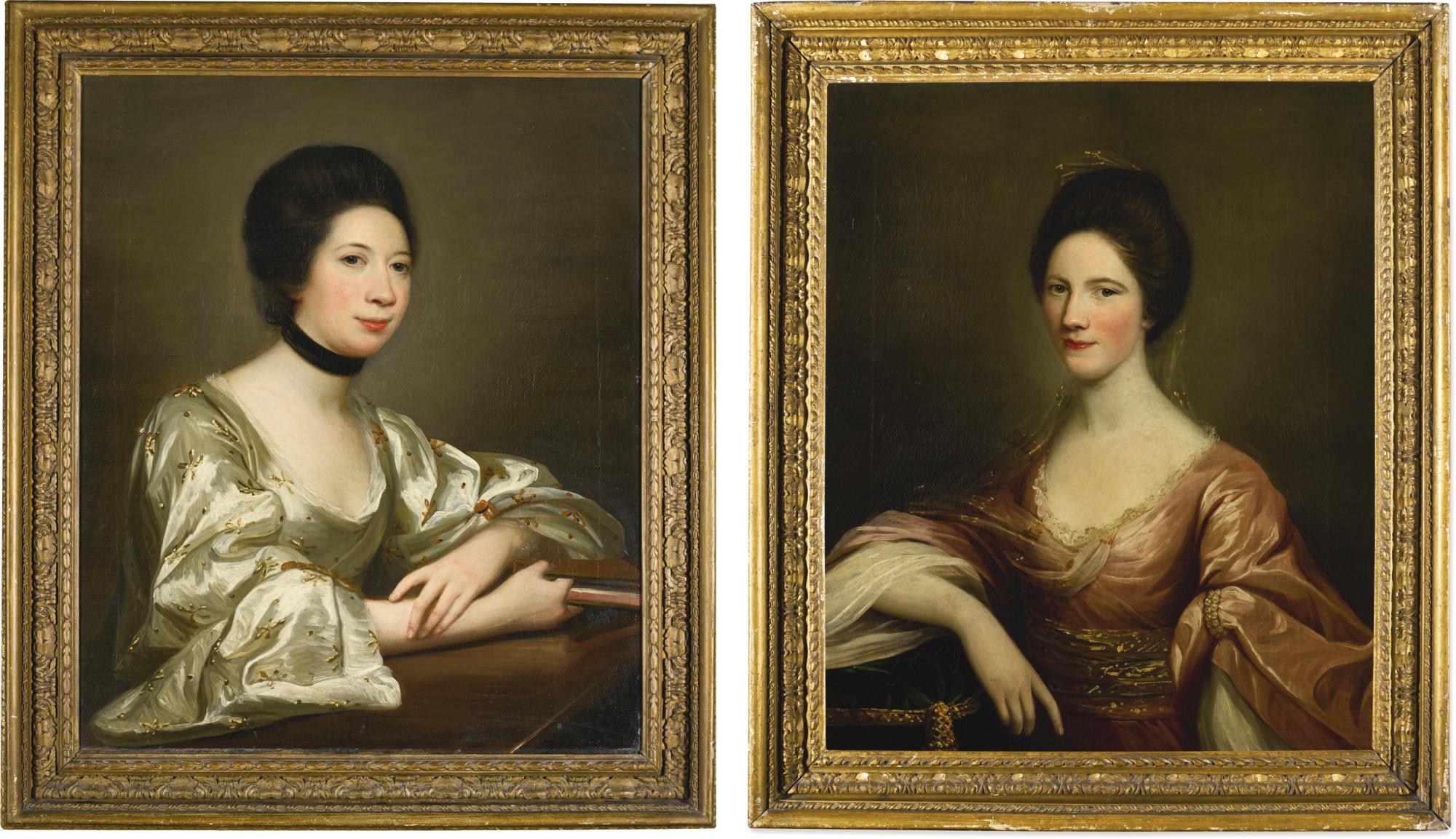David Martin - Portraits Of Emilia Belsches (1730-1807), Half-Length, In A Silver Embroidered Dress With A Book In Her Hands; And Her Sister, Mary Belsches, Half-Length, In A Pink Dress