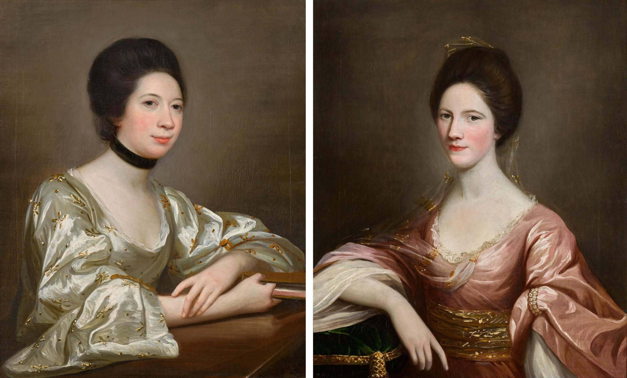 David Martin - Portraits Of Emilia Belsches (1730–1807), Half-Length, In A Silver Embroidered Dress With A Book In Her Hands; And Her Sister, Mary Belsches, Half-Length, In A Pink Dress