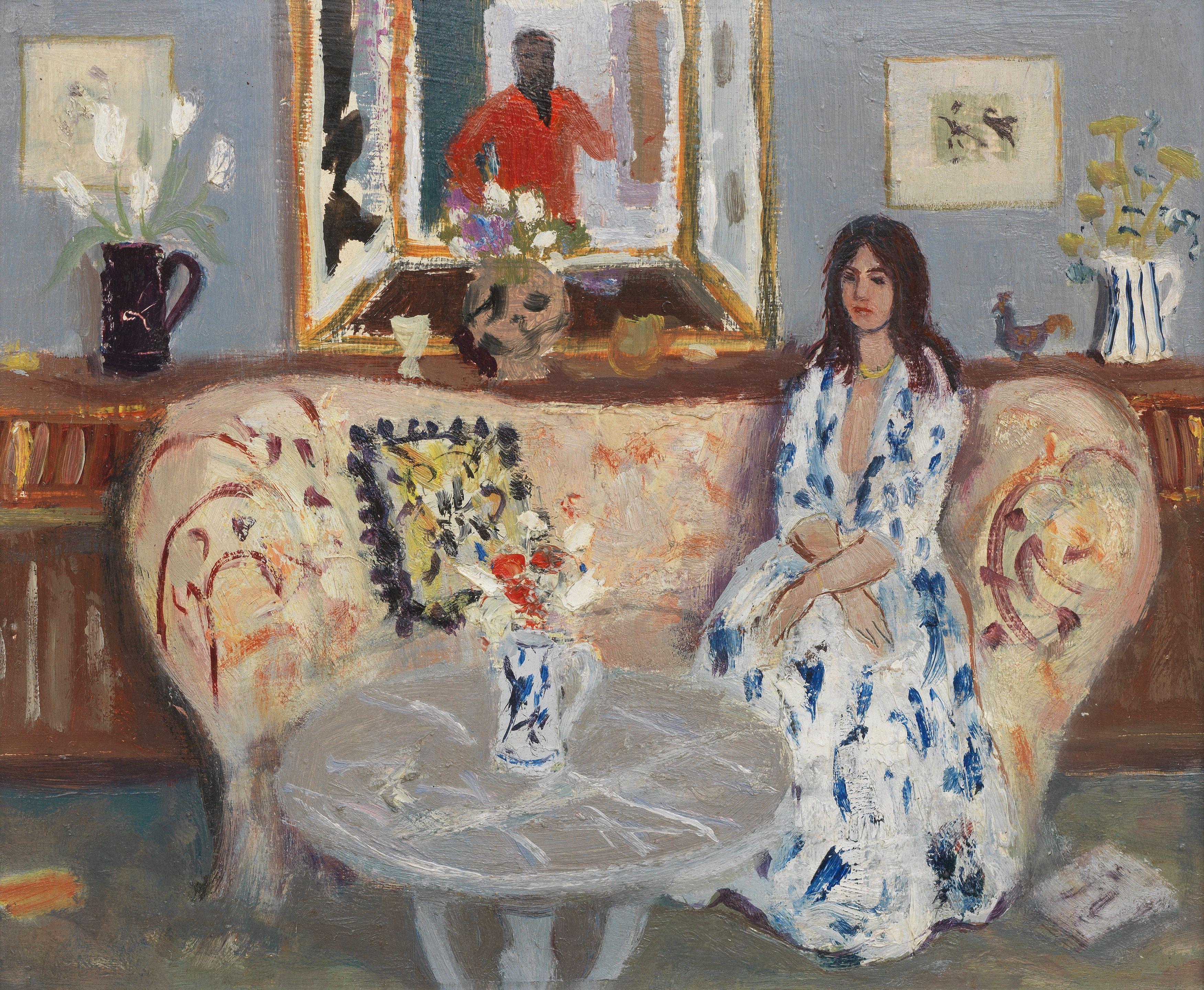 David McClure RSA RSW RGI - Girl in Blue and White