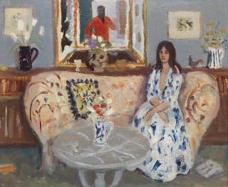 David McClure RSA RSW RGI - Girl in Blue and White