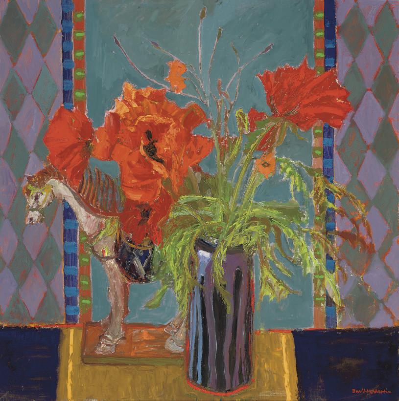 David McLeod Martin, R.S.W. - Poppies and Ceramic Horse