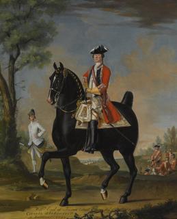 David Morier - A Portrait Of William Kerr, 4Th Marquess Of Lothian On A Charger, His Aide-De-Camp To The Left, And A Military Encampment Beyond