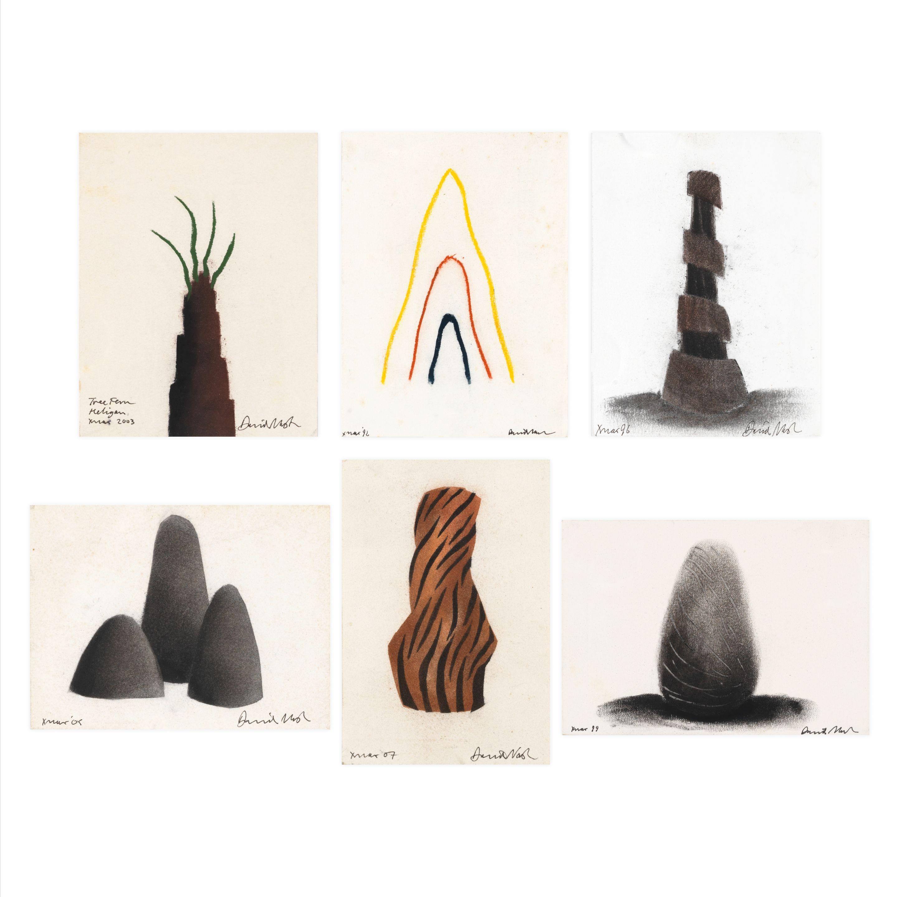 David Nash R.A. - Six Christmas Cards (Tree Fern Heligan; five Untitled) each approximately 11 x 15cm (4 5/16 x 5 7/8in) (unframed)