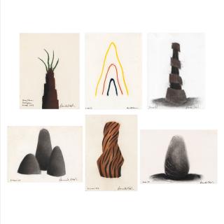 David Nash R.A. - Six Christmas Cards (Tree Fern Heligan; five Untitled) each approximately 11 x 15cm (4 5/16 x 5 7/8in) (unframed)