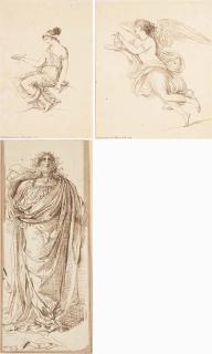 David-Pierre-Giottino Humbert De Superville - A seated woman in profile to the left holding a plate; An angel holding a carafe on a plate; and A draped bearded man looking up