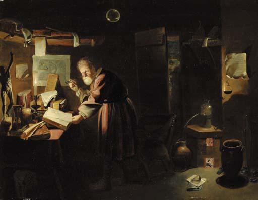 David Rijckaert III - An alchemist in his study at night
