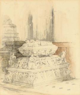 David Roberts, R.A. - A medieval tomb in a cathedral interior