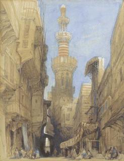 David Roberts, R.A. - A street in Cairo with the mosque of El Rhamree