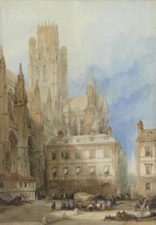 David Roberts, R.A. - A street in Rouen, the Church of St Ouen beyond