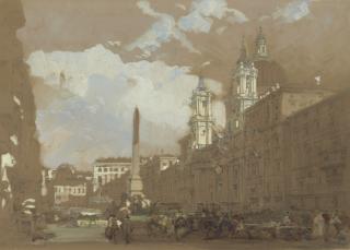 David Roberts, R.A. - A view of the Piazza Navona, Rome