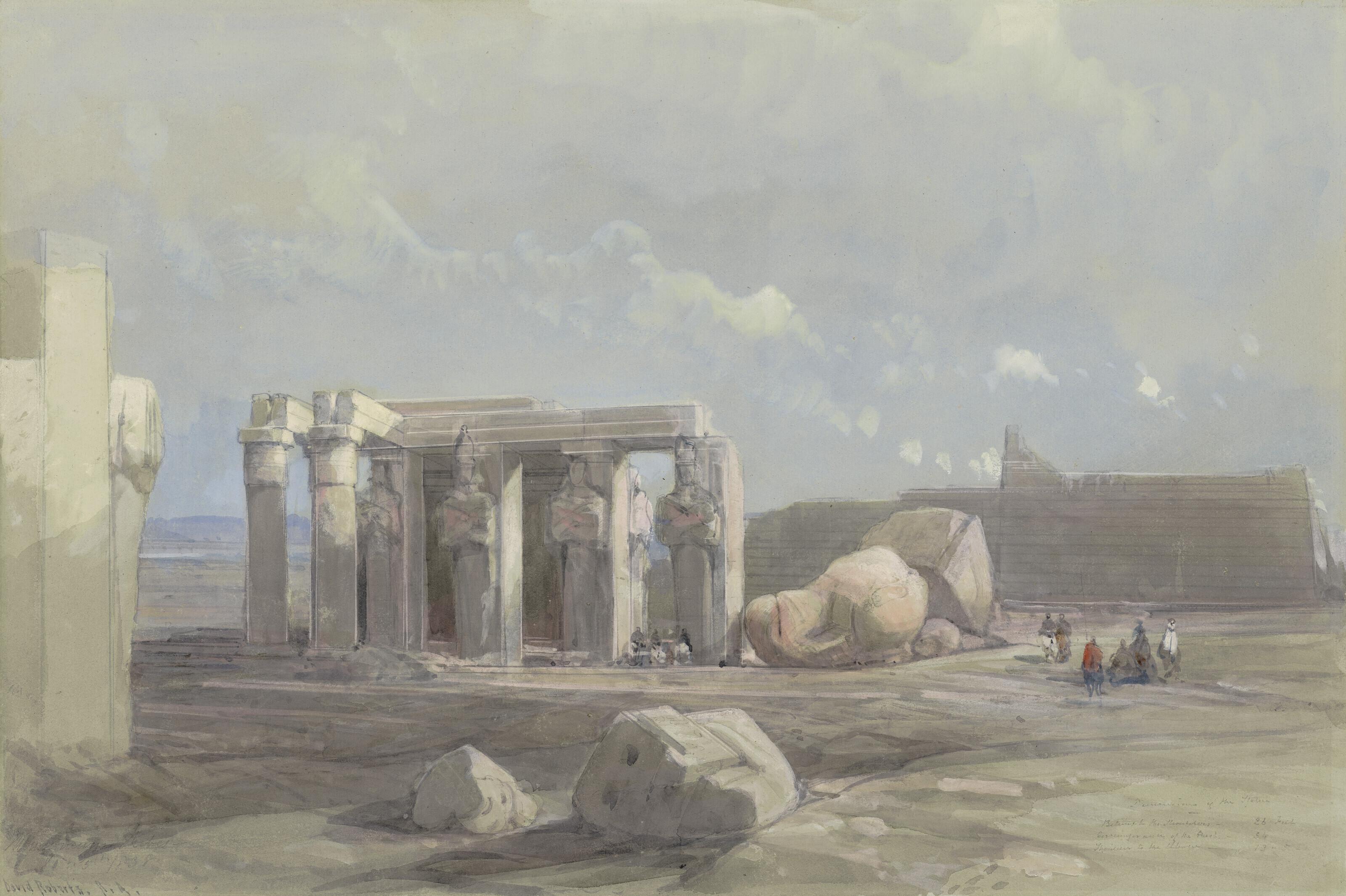 David Roberts, R.A. - Fragments of a Colossal statue at the Memnonium, Thebes
