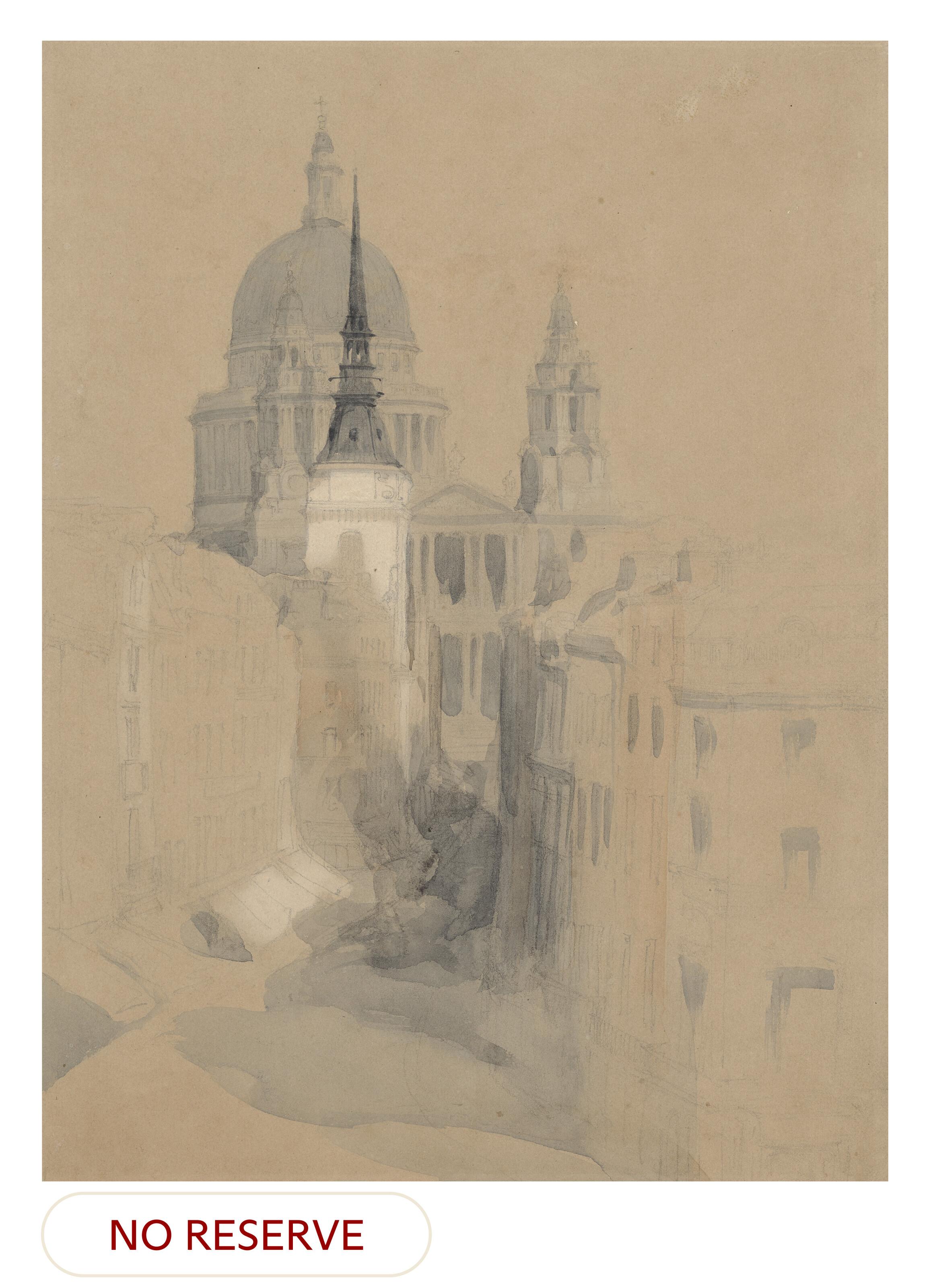 David Roberts, R.A. - Sketch of St Paul\'s Cathedral, London, from Ludgate Circus