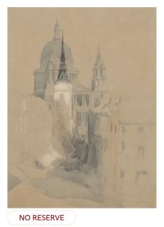 David Roberts, R.A. - Sketch of St Paul\'s Cathedral, London, from Ludgate Circus